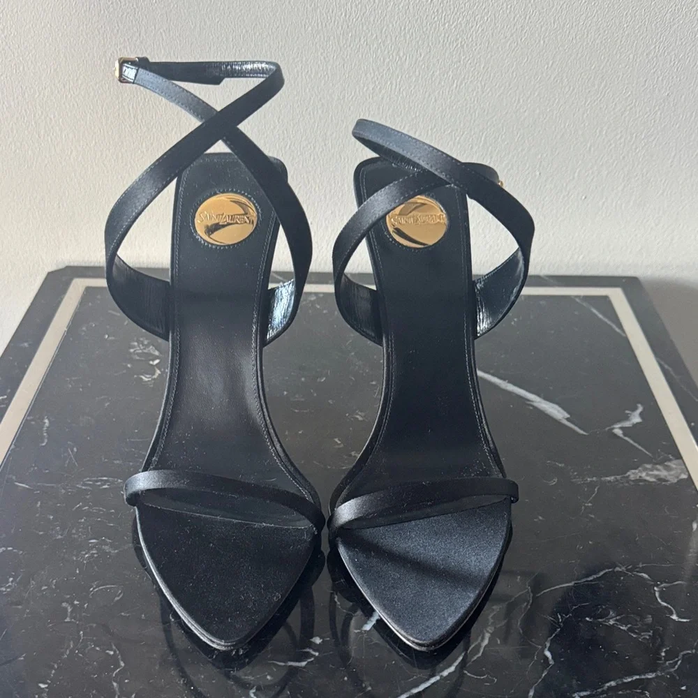 Saint Laurent Salome Black and Gold Wedges 39 NIB - Picture 2 of 5